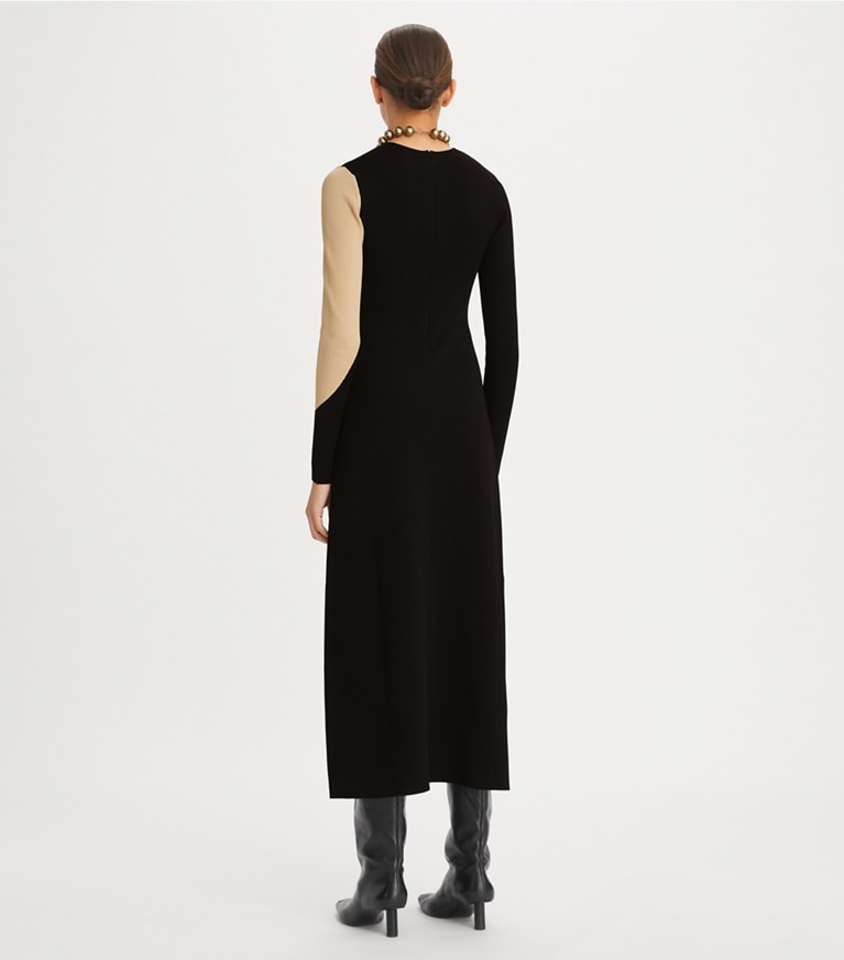 Tory Burch designer dresses Colorblock Sweater Dress in Black / Sand Bluff front