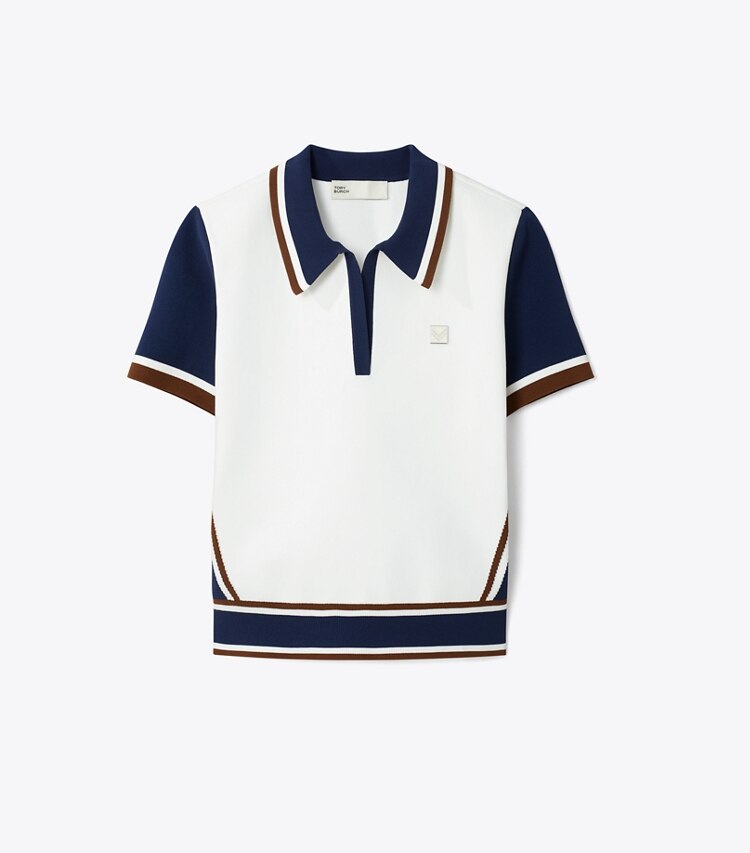 Tory Sport designer セーター カラーブロック セーター in Snow White / Tory Navy front