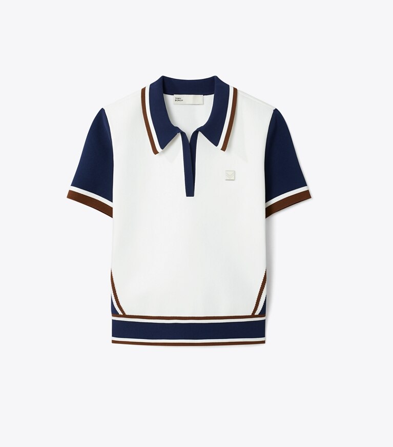Tory Sport designer セーター カラーブロック セーター in Snow White / Tory Navy front