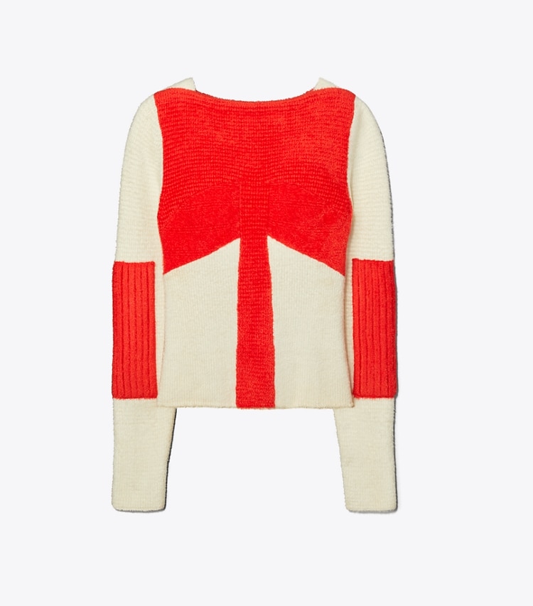 Tory Burch designer sweaters Colorblock Sweater in Pepperoncini / White front