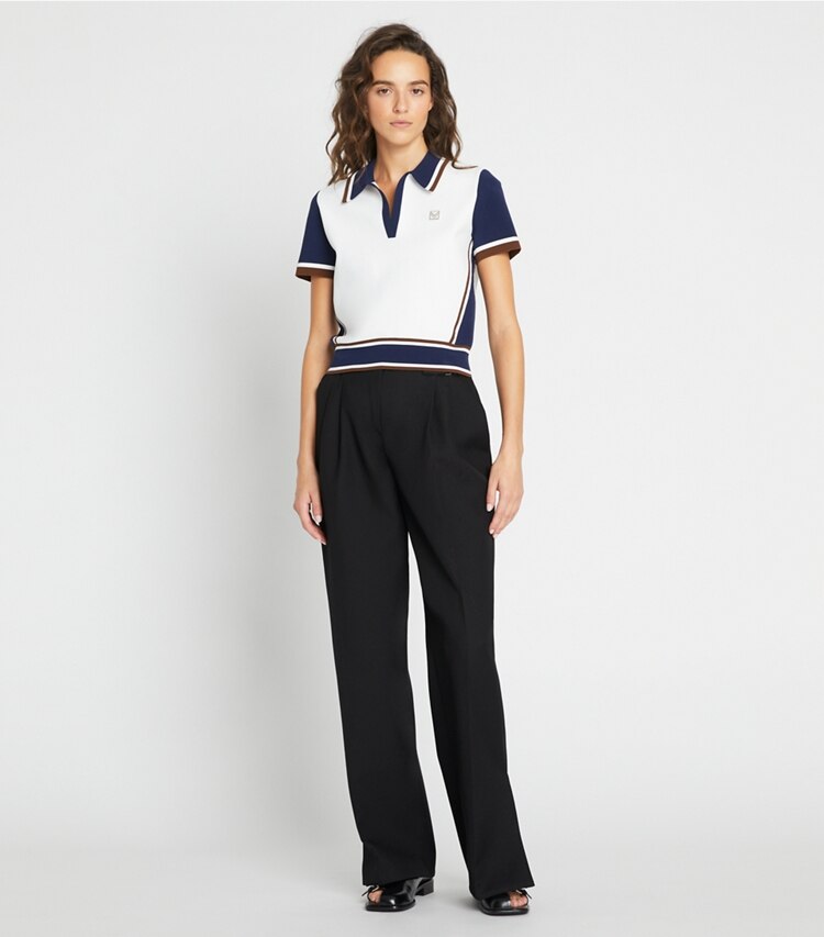 Tory Sport designer セーター カラーブロック セーター in Snow White / Tory Navy モデル前面