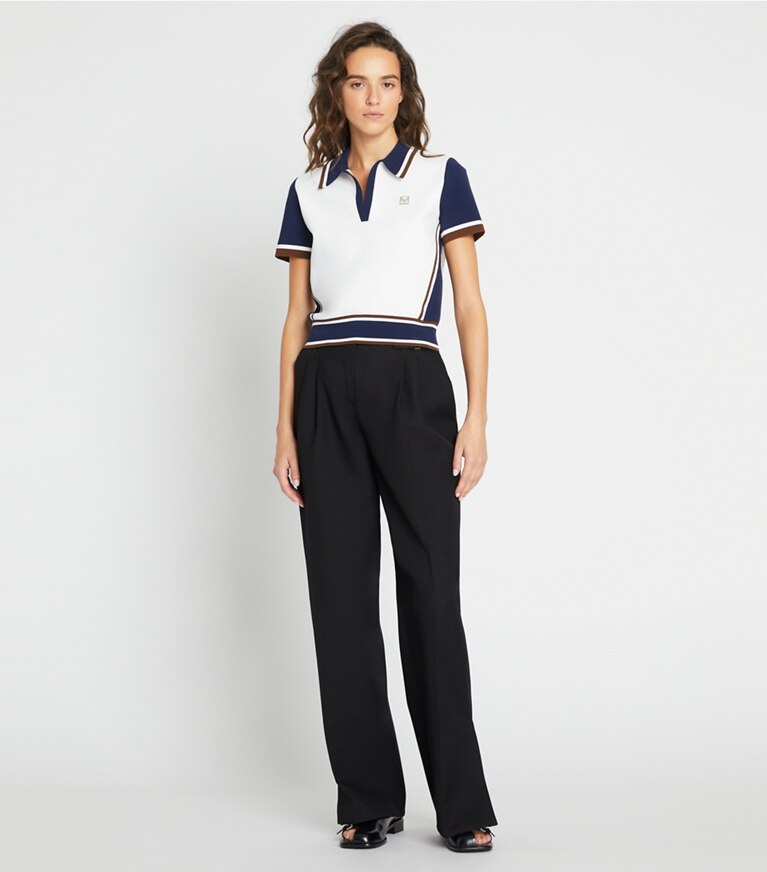 Tory Sport designer セーター カラーブロック セーター in Snow White / Tory Navy front