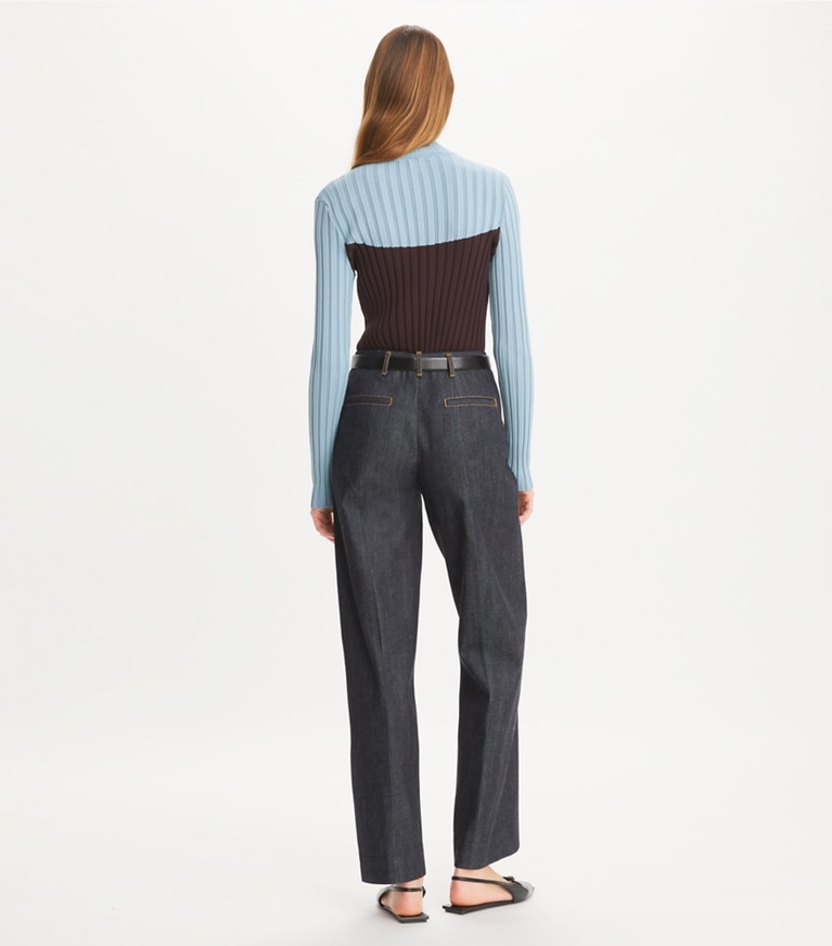 Tory Sport designer セーター カラーブロック タートルネックセーター in Seafaring / Dark Eggplant front