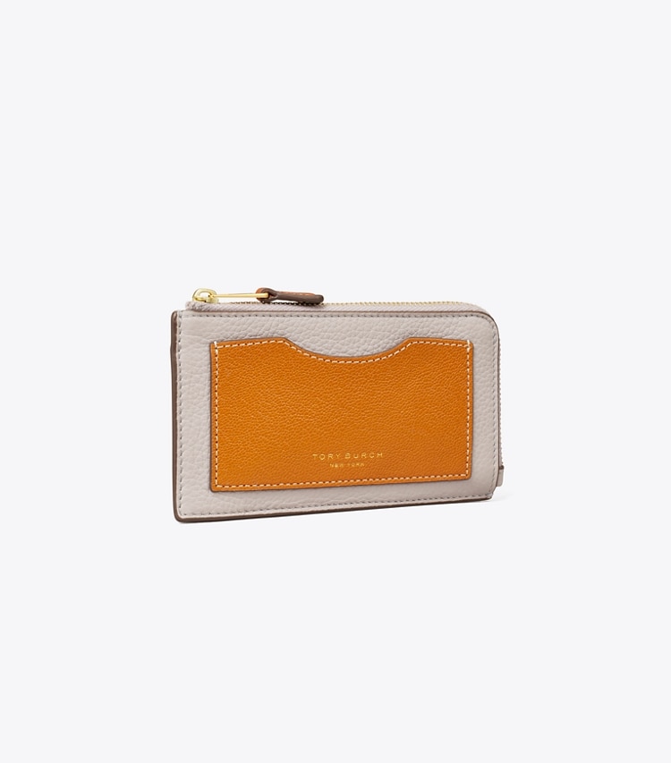 Tory Burch designer card cases Colorblock Zip Card Case in Bay Gray Multi angle