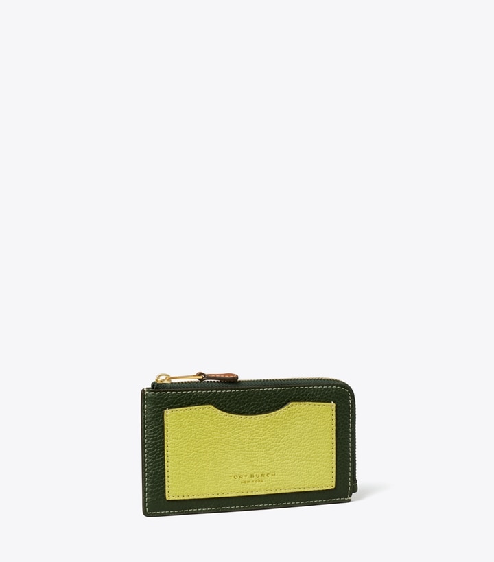 Tory Burch designer card cases Colorblock Zip Card Case in Basil Multi angle