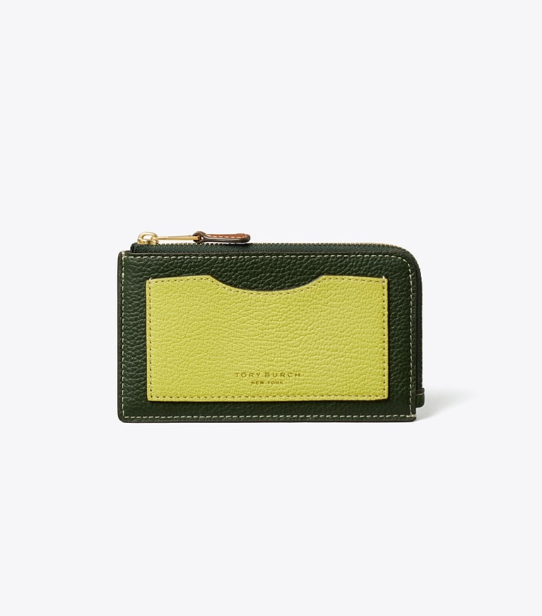 Tory Burch designer card cases Colorblock Zip Card Case in Basil Multi angle