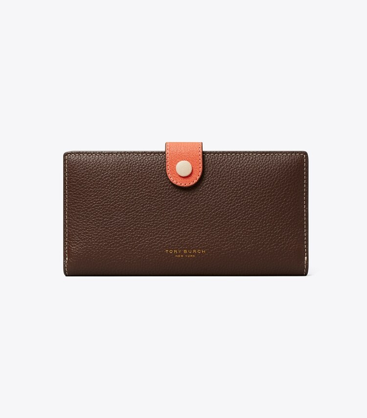 Tory Burch designer wallets Colorblock Zip Slim Wallet in Lixin Brown Multi front