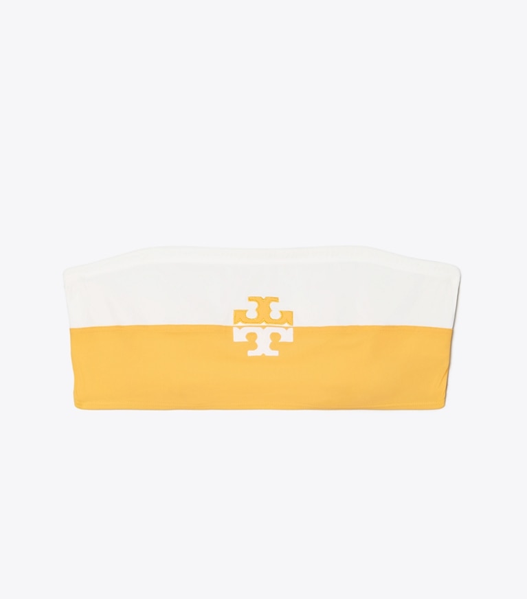 Tory Burch designer two pieces Colorblocked Bandeau in JACKFRUIT / NEW IVORY front