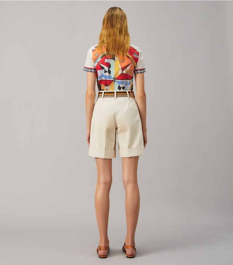 Tory Burch designer tops Compass Printed T-Shirt in Rose Des Vents front
