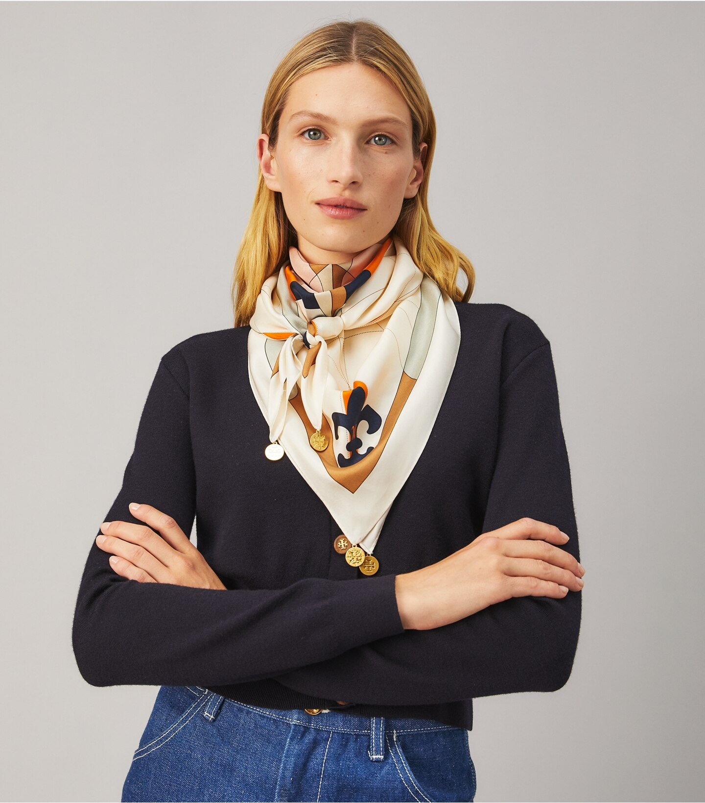Compass Silk Square Scarf with Charms