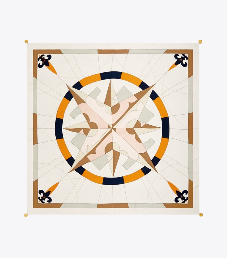 Tory Burch designer scarves Compass Silk Square Scarf with Charms in Ivory overhead