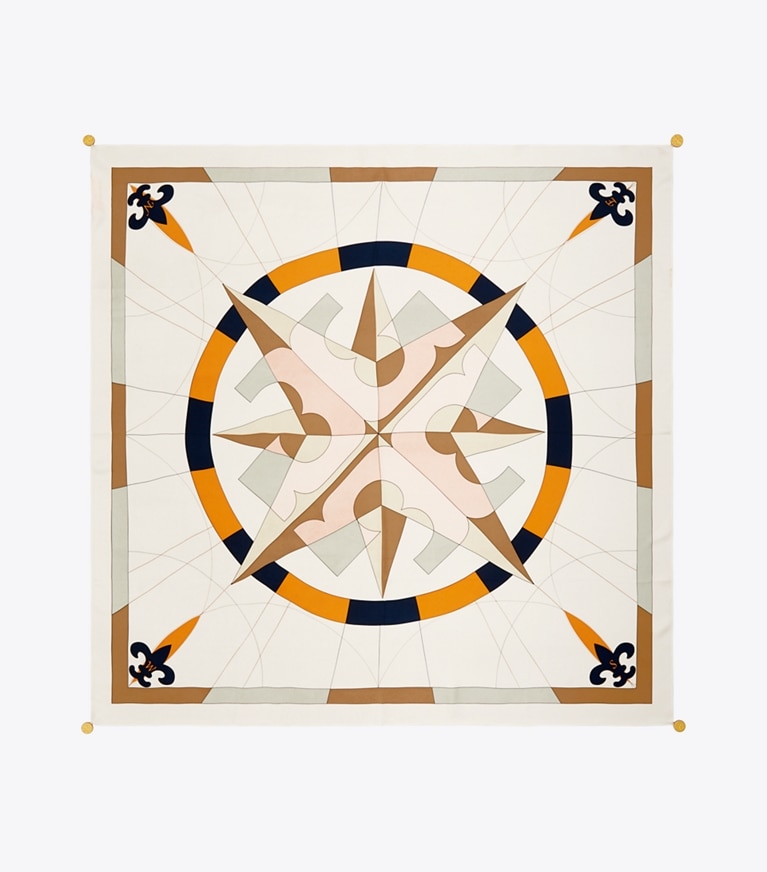 Tory Burch designer scarves Compass Silk Square Scarf with Charms in Ivory overhead