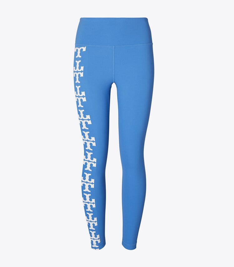 Tory Burch designer unterteile Compression 7/8-Leggings mit Logo in Bay Blue front