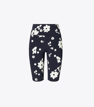 Tory Burch designer bottoms Compression Bike Short in Medium Navy Contrast Floral front