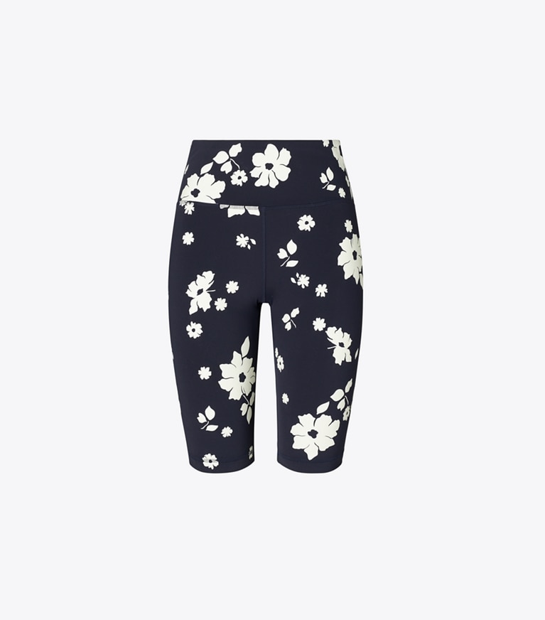 Tory Burch designer bottoms Compression Bike Short in Medium Navy Contrast Floral front