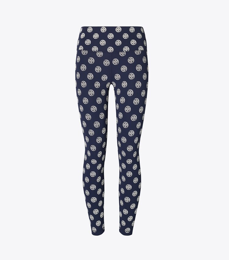 Tory Burch designer unterteile Compression Leggings mit T-Monogramm in Deep Navy Engraved Logo front