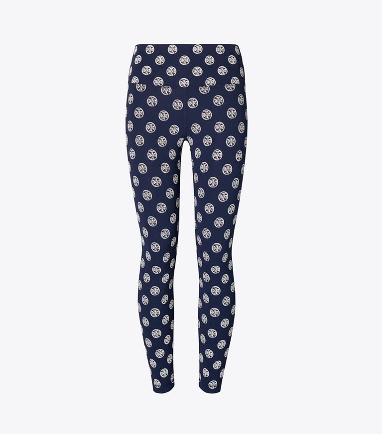 Tory Burch designer unterteile Compression Leggings mit T-Monogramm in Deep Navy Engraved Logo front