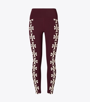 Tory Burch designer bottoms Compression Logo 7/8 Legging in Winetasting front