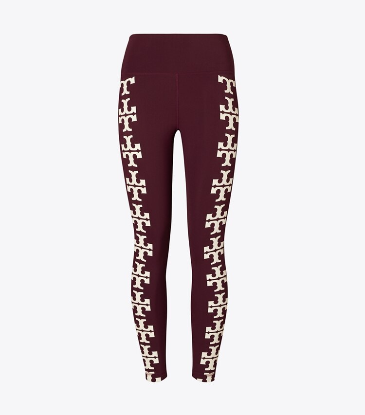 Tory Burch designer bottoms Compression Logo 7/8 Legging in Winetasting front
