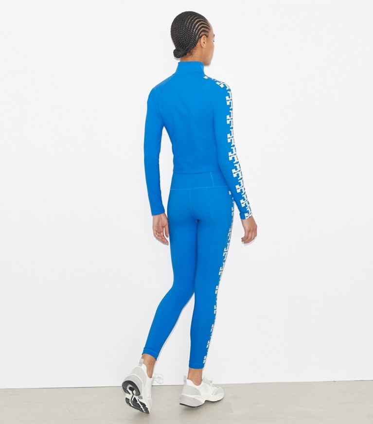 Tory Burch designer bottoms Compression Logo 7/8 Legging in Bay Blue front