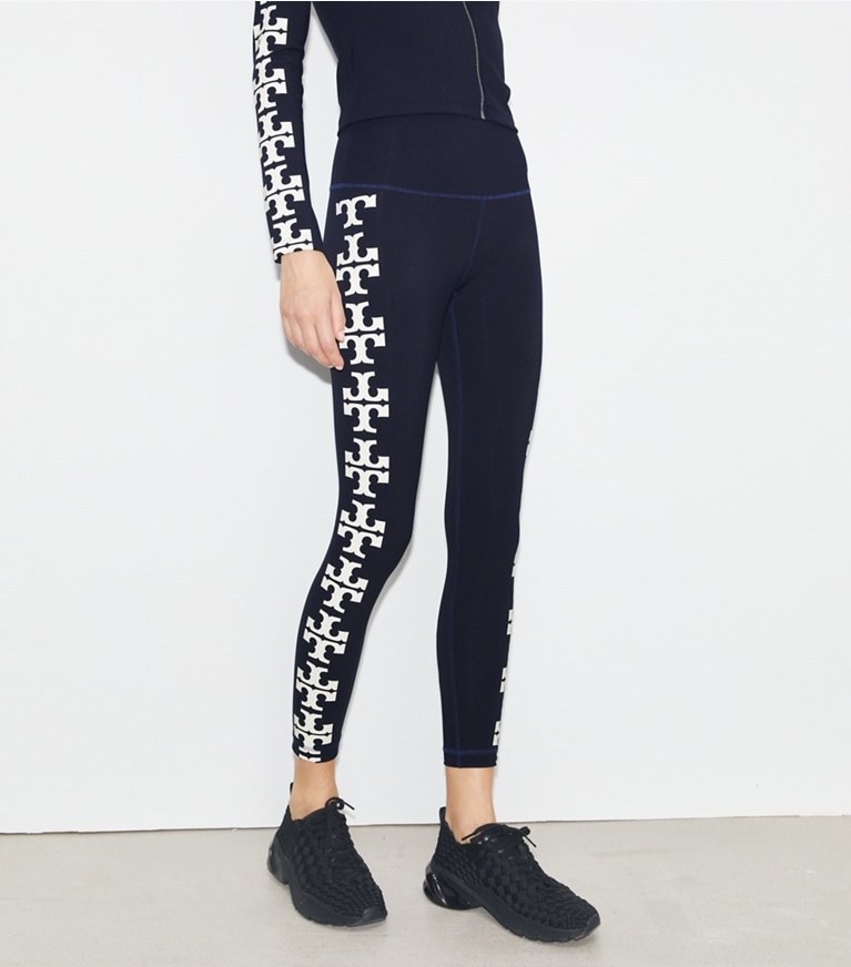 Tory Burch designer bottoms Compression Logo 7/8 Legging in Deep Navy front