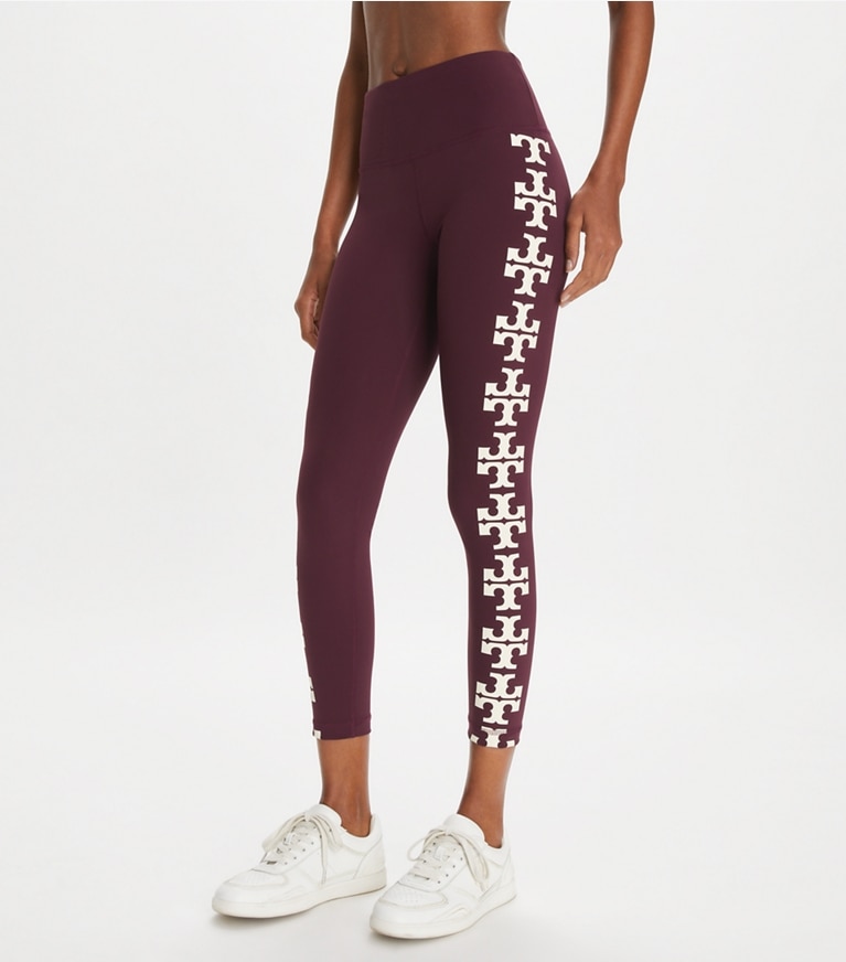 Tory Burch designer bottoms Compression Logo 7/8 Legging in Winetasting front