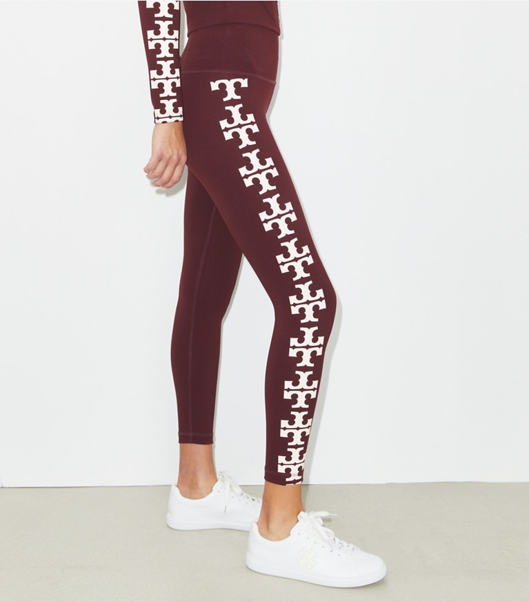 Tory Burch designer bottoms Compression Logo 7/8 Legging in Merlot front