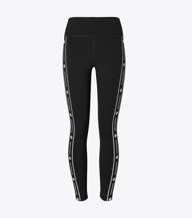 Tory Burch designer bottoms Compression Logo Trim Legging in BLACK front