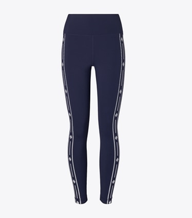 Tory Burch designer bottoms Compression Logo Trim Legging in TORY NAVY front