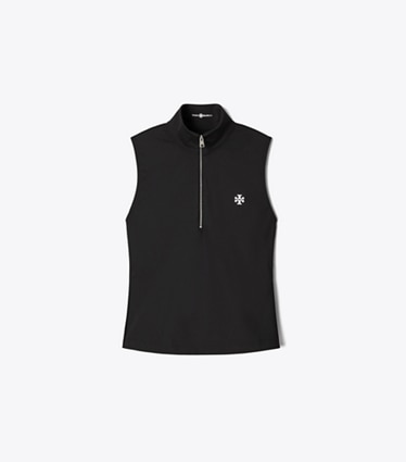 Tory Sport designer tops Compression Zip Top in Sport Black front