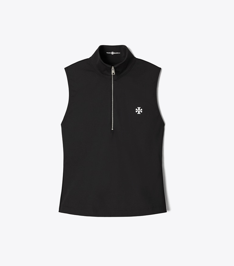 Tory Sport designer tops Compression Zip Top in Sport Black front