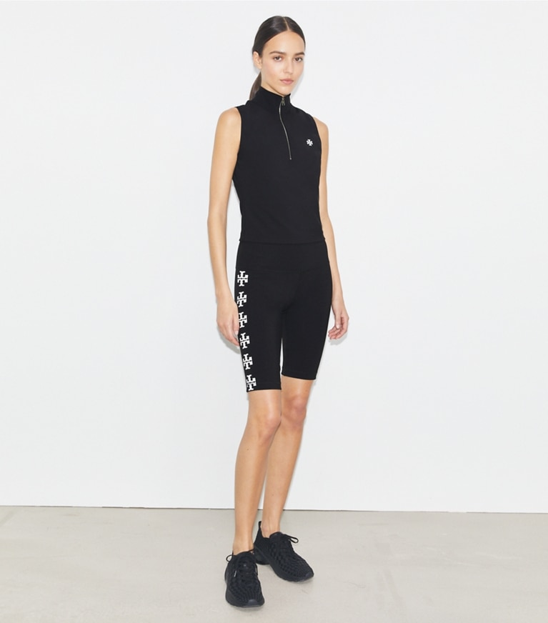 Tory Sport designer tops Compression Zip Top in Sport Black front