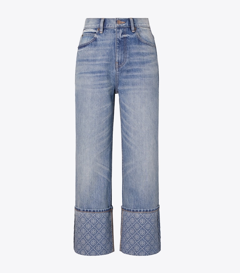 Tory Burch designer ボトムス コントラスト カフ ストレートレッグ ジーンズ in Light Vintage Wash front