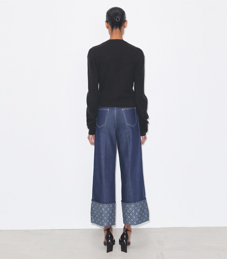 Tory Burch designer ボトムス コントラスト カフ ストレートレッグ ジーンズ in Raw/Unwashed front