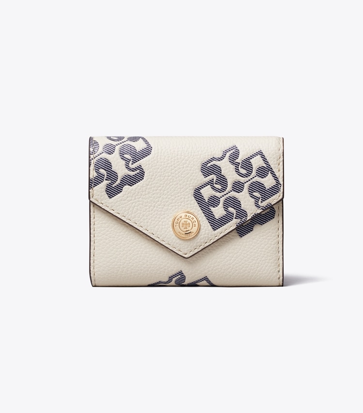 Tory Burch designer wallets Contrast Embossed Envelope Small Wallet in Light Cream / Navy front