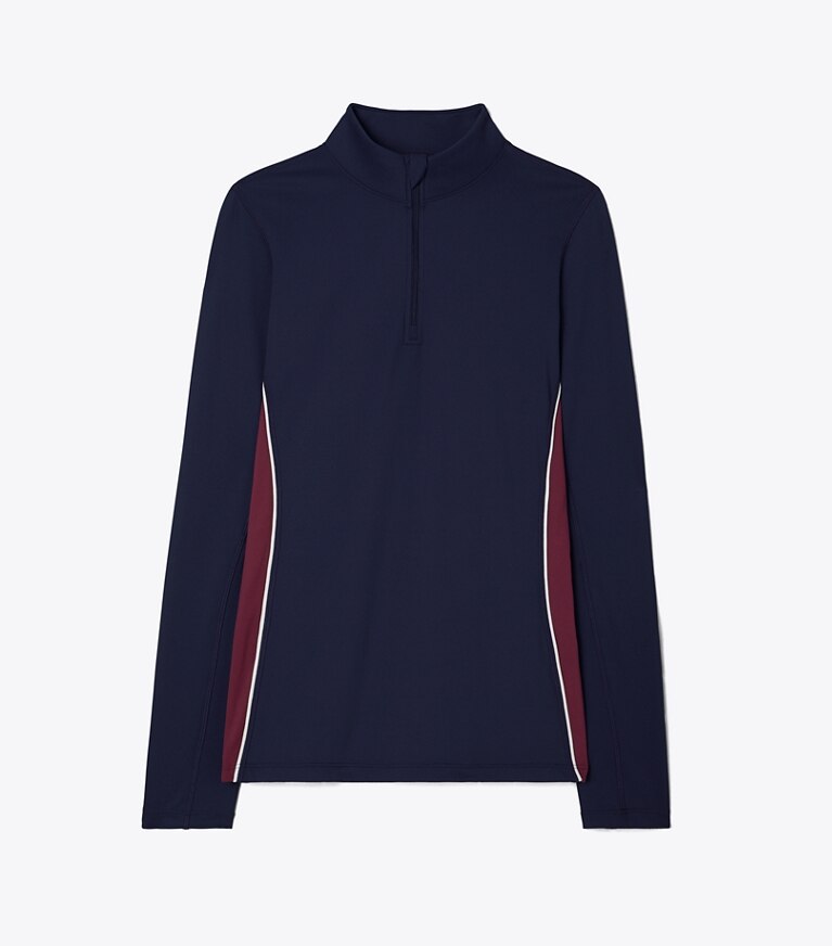 Contrast Piped Half-Zip Pullover: Women's Designer Tops