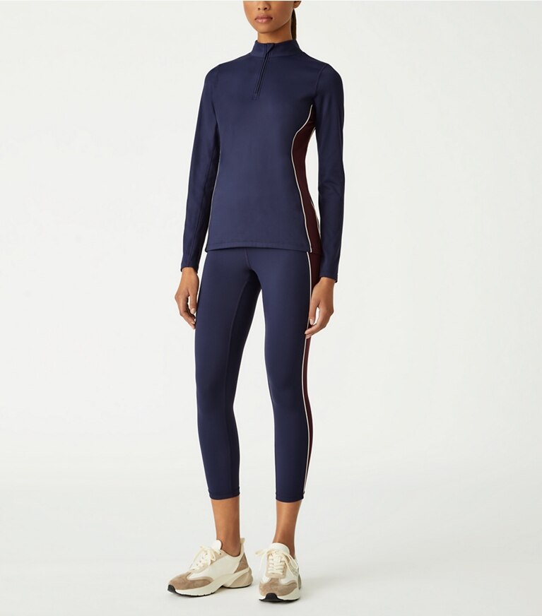 Tory Sport designer tops Contrast Piped Half-Zip Pullover in Tory Navy / Winetasting front