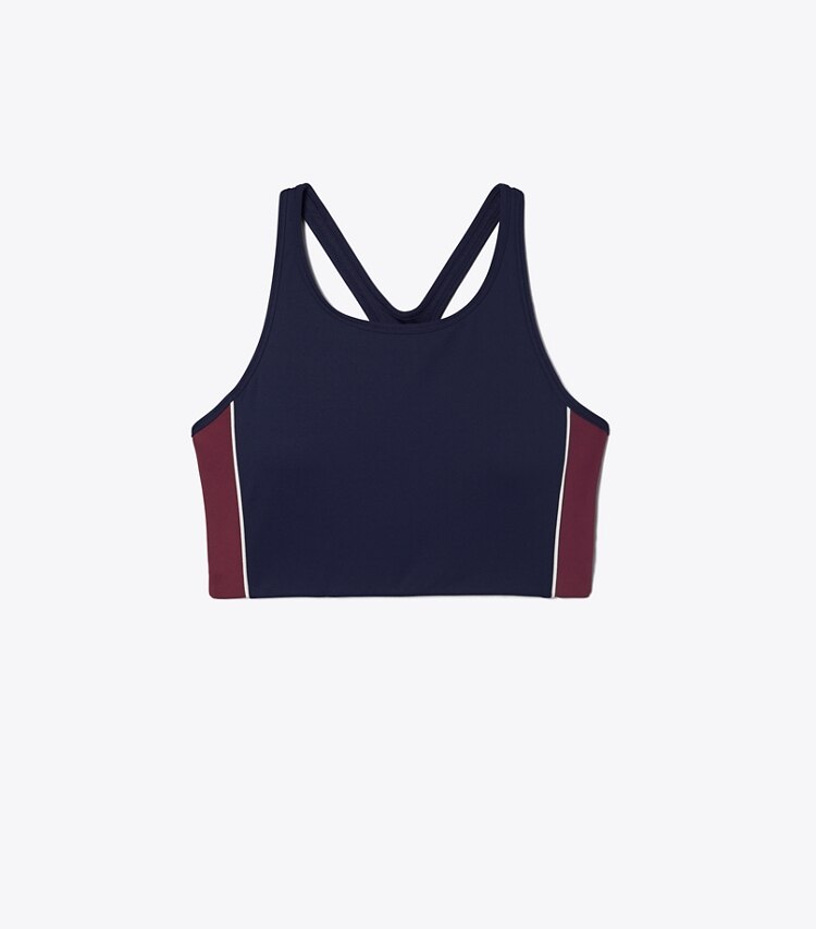 Tory Sport designer tops Contrast Piped Long Bra    in Tory Navy / Winetasting front