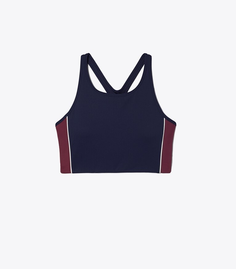 Tory Sport designer tops Contrast Piped Long Bra    in Tory Navy / Winetasting front