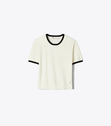 Tory Burch designer セーター コントラストトリム ショートスリーブ セーター in Ivory front