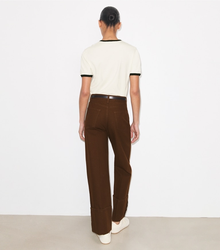 Tory Burch designer セーター コントラストトリム ショートスリーブ セーター in Ivory on model back
