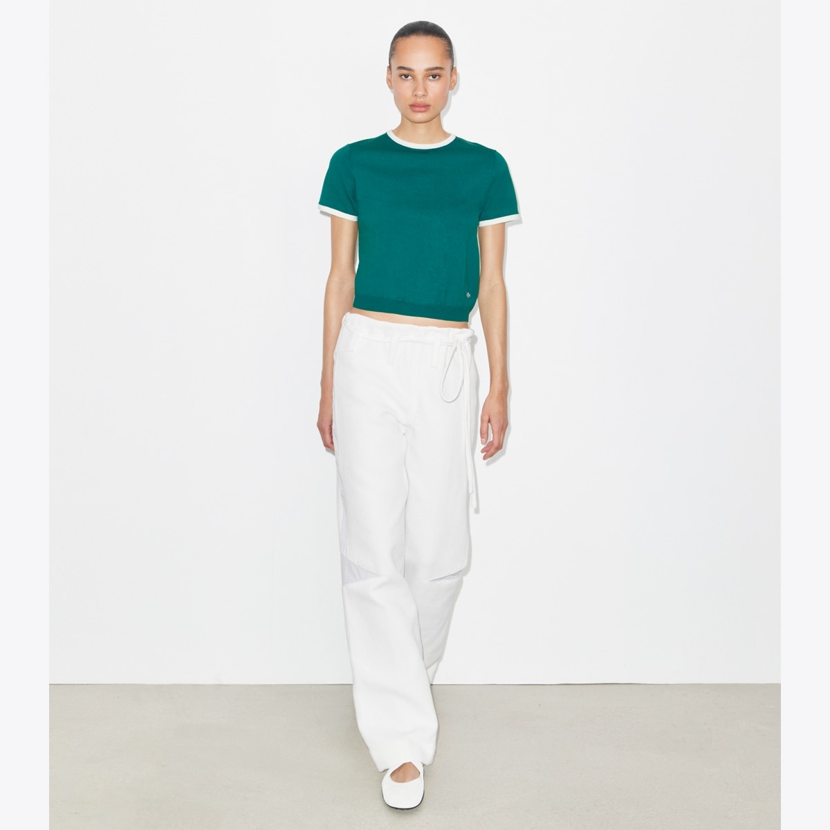 CONTRAST-TRIM SHORT-SLEEVE SWEATER - thumbnail 3