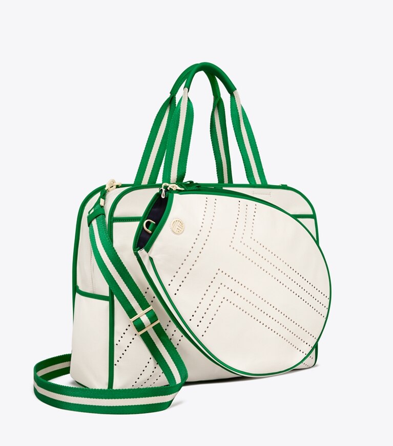 Tory Sport designer tote bags Convertible Perforated-T Tennis Tote in Ivory Pearl angle