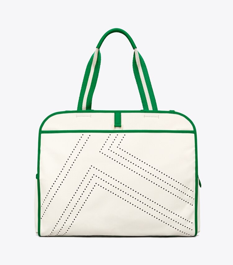 Tory Sport designer tote bags Convertible Perforated-T Tennis Tote in Ivory Pearl detail