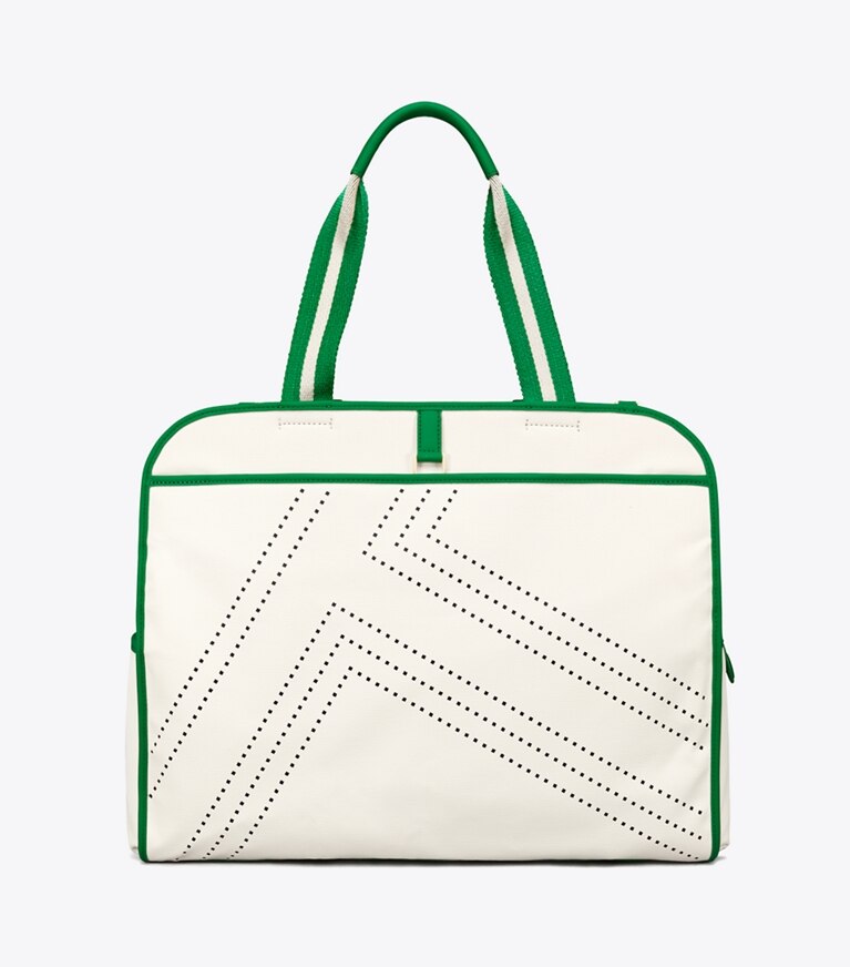 Tory Sport designer tote bags Convertible Perforated-T Tennis Tote in Ivory Pearl angle