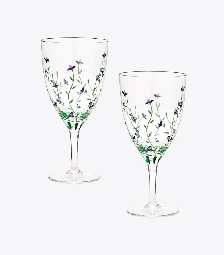 Tory Burch diseñador artículos de mesa & cristalería Copa de vino Jolie Fleur, set de 2 en Clear / Multi grupo