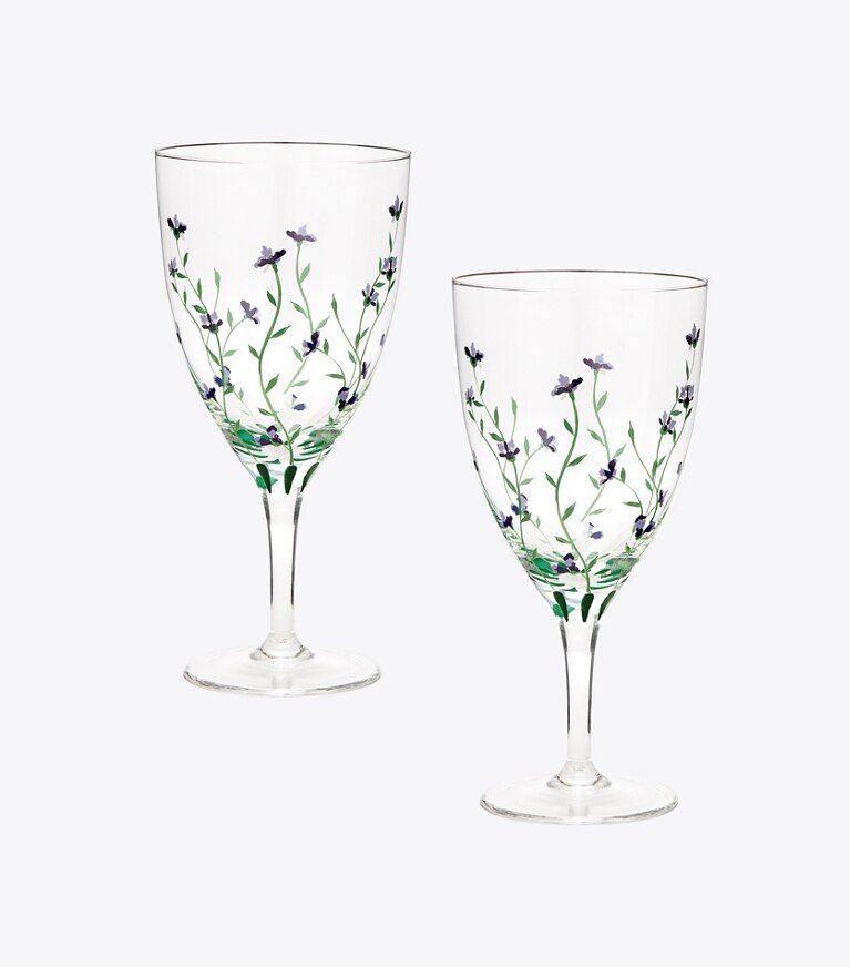 Tory Burch diseñador artículos de mesa & cristalería Copa de vino Jolie Fleur, set de 2 en Clear / Multi grupo