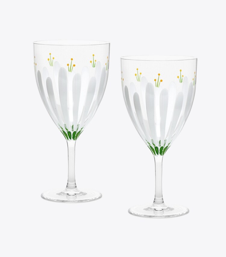 Tory Burch diseñador vajilla y cristalería Copa de vino Spring Meadow, set de 2 en Clear/Multi grupo
