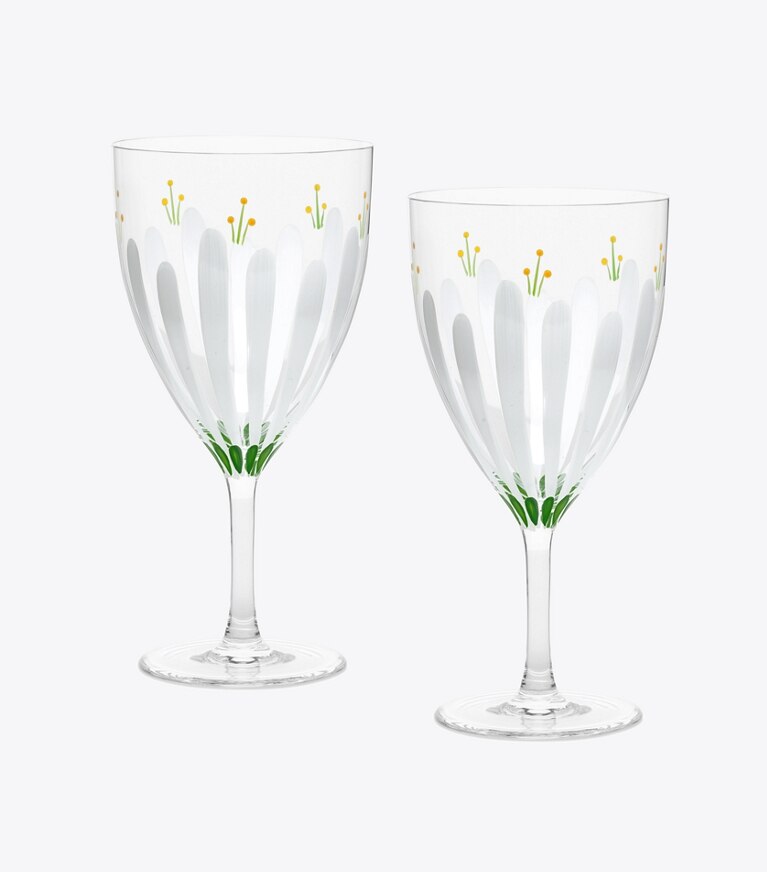 Tory Burch diseñador vajilla y cristalería Copa de vino Spring Meadow, set de 2 en Clear/Multi grupo