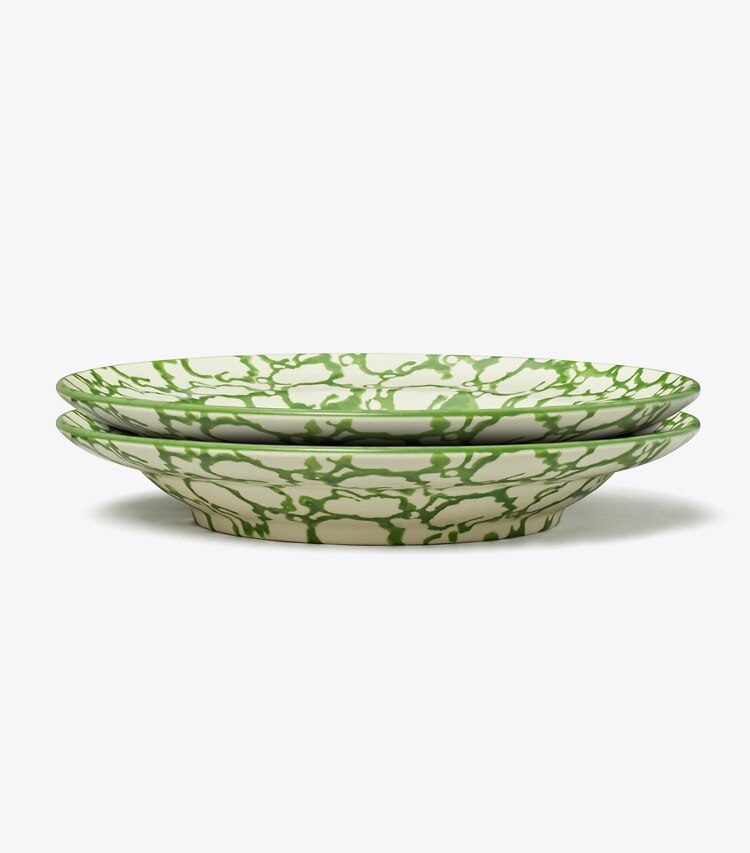 Tory Burch designer servizio da tavola Coppia di scodelle profilata con spugnature in Green / Smoke group